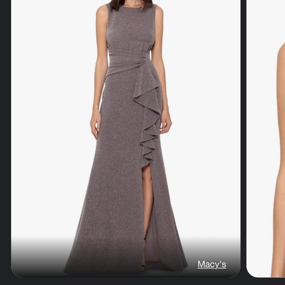 Betsey and Adam Floor Length Sleeveless Knit Metallic Gown